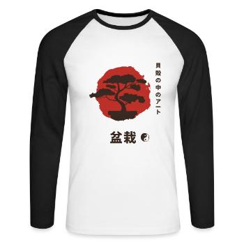 Bonsai Baum Yin und Yang Symbol Japan Meditation - Unisex Baseballshirt langarm - Weiß/Schwarz - Vorne - Nik (191cm)