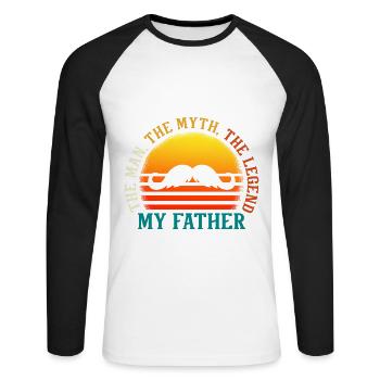 Der Mann Der Mythos Die Legende Vater - Unisex Baseballshirt langarm - Weiß/Schwarz - Vorne - Nik (191cm)