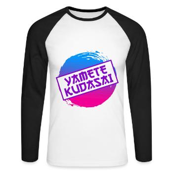 Yamete Kudasai Anime saying Anime Girl - Unisex Long Sleeve Baseball T-Shirt - white/black - Front - Nik (191cm)