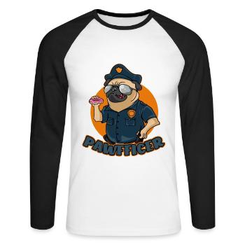 Pawfficer Le donut chien policier - T-shirt baseball manches longues Homme - blanc/noir - Devant - Nik (191cm)