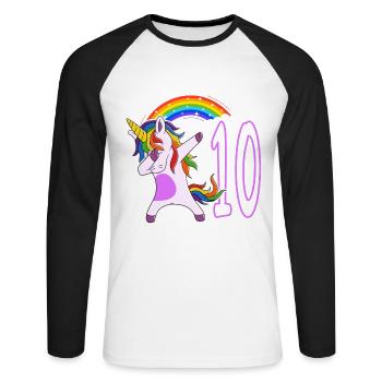 Dabbing Licorne J’ai 10 ans - T-shirt baseball manches longues Homme - blanc/noir - Devant - Nik (191cm)