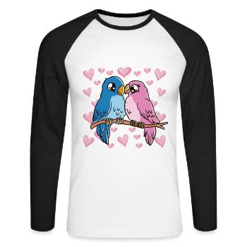 Saint-Valentin Couple Oiseaux Cœurs Oiseaux - T-shirt baseball manches longues Homme - blanc/noir - Devant - Nik (191cm)