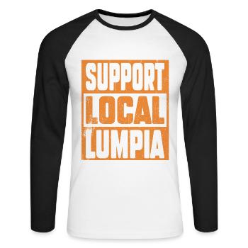 Support Local Lumpia - Unisex Long Sleeve Baseball T-Shirt - white/black - Front - Nik (191cm)