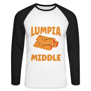 Your Lumpia Aint Done In The Middle - Unisex Long Sleeve Baseball T-Shirt - white/black - Front - Nik (191cm)