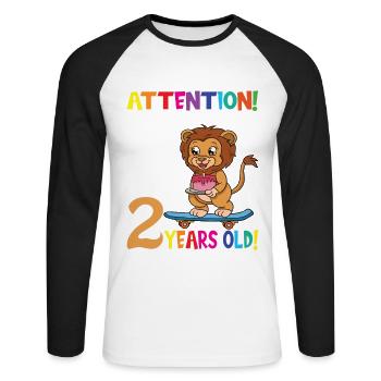 Lion Birthday Attention I Am Now 2 Years Old - Unisex Long Sleeve Baseball T-Shirt - white/black - Front - Nik (191cm)