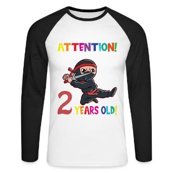 Ninja Boy Attention I Am Now 2 Years Old - Unisex Long Sleeve Baseball T-Shirt - white/black - Front - Nik (191cm)