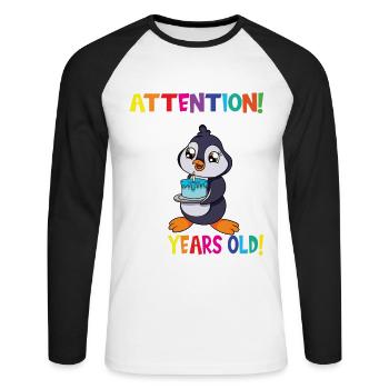 Penguin Attention I Am Now 2 Years Old - Unisex Long Sleeve Baseball T-Shirt - white/black - Front - Nik (191cm)