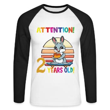 Rabbit Attention I Am Now 2 Years Old - Unisex Long Sleeve Baseball T-Shirt - white/black - Front - Nik (191cm)