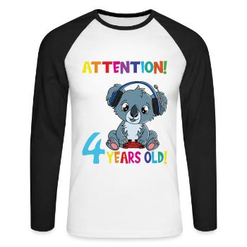 Koala Birthday I Am Now 4 Years Old - Unisex Baseballshirt langarm - Weiß/Schwarz - Vorne - Nik (191cm)