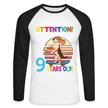 Dog Birthday I Am Now 9 Years Old - Unisex Long Sleeve Baseball T-Shirt - white/black - Front - Nik (191cm)