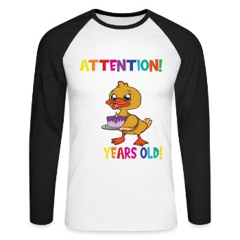 Duck Birthday I Am Now 8 Years Old - Unisex Long Sleeve Baseball T-Shirt - white/black - Front - Nik (191cm)
