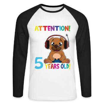 Anniversaire de chien de jeu J'ai maintenant 5 ans - T-shirt baseball manches longues Homme - blanc/noir - Devant - Nik (191cm)