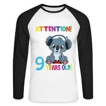 Koala Birthday I Am Now 9 Years Old - Unisex Baseballshirt langarm - Weiß/Schwarz - Vorne - Nik (191cm)