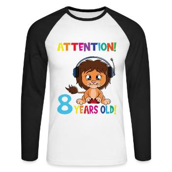 Lion Birthday I Am Now 8 Years Old - Unisex Long Sleeve Baseball T-Shirt - white/black - Front - Nik (191cm)