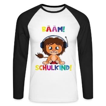 Bääm! Ich Bin Jetzt Schulkind Einschulung - Unisex Baseballshirt langarm - Weiß/Schwarz - Vorne - Nik (191cm)