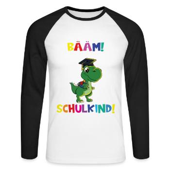 Bääm! Ich Bin Jetzt Schulkind Einschulung - Unisex Baseballshirt langarm - Weiß/Schwarz - Vorne - Nik (191cm)