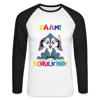 Bääm! Ich Bin Jetzt Schulkind Einschulung - Unisex Baseballshirt langarm - Weiß/Schwarz - Vorne - Nik (191cm)