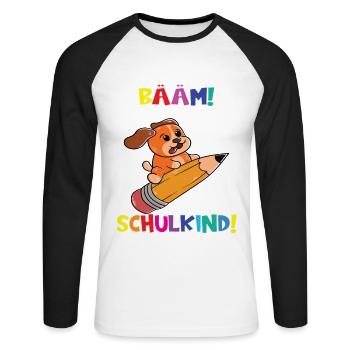 Bääm! Ich Bin Jetzt Schulkind Einschulung - Unisex Baseballshirt langarm - Weiß/Schwarz - Vorne - Nik (191cm)