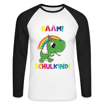 Bääm! Ich Bin Jetzt Schulkind Einschulung - Unisex Baseballshirt langarm - Weiß/Schwarz - Vorne - Nik (191cm)
