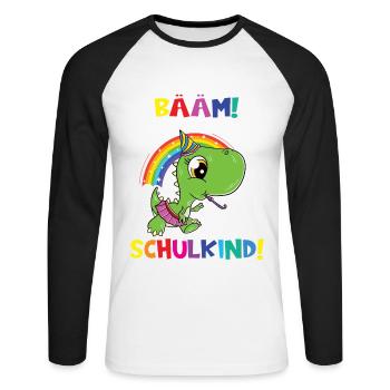 Bääm! Ich Bin Jetzt Schulkind Einschulung - Unisex Baseballshirt langarm - Weiß/Schwarz - Vorne - Nik (191cm)