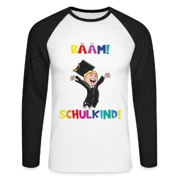 Bääm! Ich Bin Jetzt Schulkind Einschulung - Unisex Baseballshirt langarm - Weiß/Schwarz - Vorne - Nik (191cm)