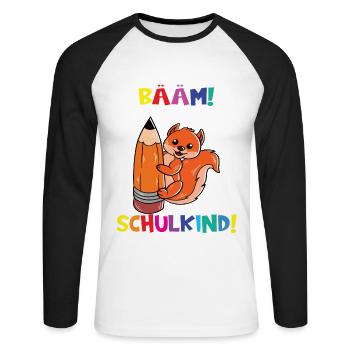 Bääm! Ich Bin Jetzt Schulkind Einschulung - Unisex Baseballshirt langarm - Weiß/Schwarz - Vorne - Nik (191cm)