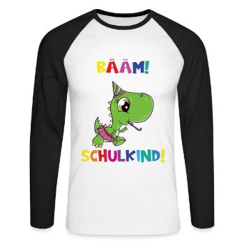 Bääm! Ich Bin Jetzt Schulkind Einschulung - Unisex Baseballshirt langarm - Weiß/Schwarz - Vorne - Nik (191cm)