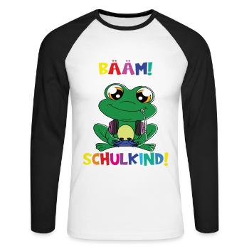 Bääm! Ich Bin Jetzt Schulkind Einschulung - Unisex Baseballshirt langarm - Weiß/Schwarz - Vorne - Nik (191cm)