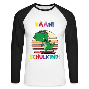 Bääm! Ich Bin Jetzt Schulkind Einschulung - Unisex Baseballshirt langarm - Weiß/Schwarz - Vorne - Nik (191cm)