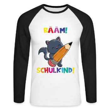 Bääm! Ich Bin Jetzt Schulkind Einschulung - Unisex Baseballshirt langarm - Weiß/Schwarz - Vorne - Nik (191cm)