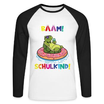 Bääm! Ich Bin Jetzt Schulkind Einschulung - Unisex Baseballshirt langarm - Weiß/Schwarz - Vorne - Nik (191cm)