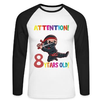 Ninja Birthday I Am Now 8 Years Old - Unisex Long Sleeve Baseball T-Shirt - white/black - Front - Nik (191cm)