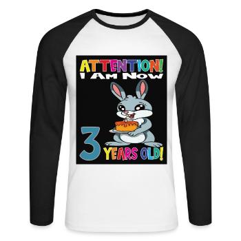 Rabbit Attention I Am Now 3 Years Old - Unisex Long Sleeve Baseball T-Shirt - white/black - Front - Nik (191cm)