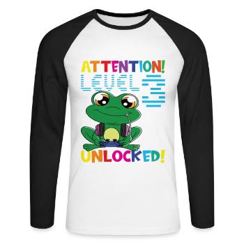 Niveau 3 Anniversaire de jeu débloqué - T-shirt baseball manches longues Homme - blanc/noir - Devant - Nik (191cm)
