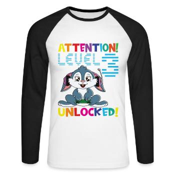 Niveau 3 Anniversaire de jeu débloqué - T-shirt baseball manches longues Homme - blanc/noir - Devant - Nik (191cm)