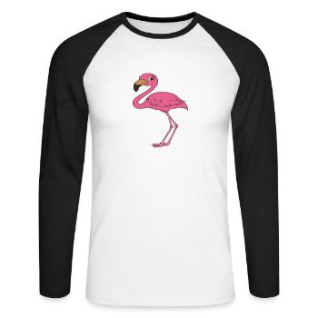 Drôles de graphismes flamants roses - T-shirt baseball manches longues Homme - blanc/noir - Devant - Nik (191cm)