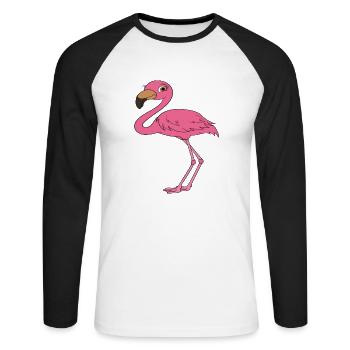 Lustige Flamingo-Grafik - Unisex Baseballshirt langarm - Weiß/Schwarz - Vorne - Nik (191cm)