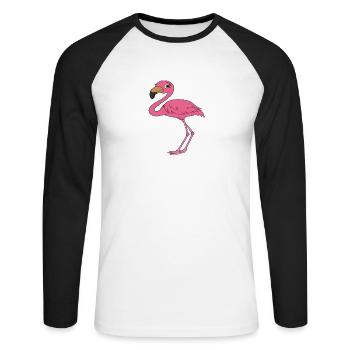 Drôles de graphismes flamants roses - T-shirt baseball manches longues Homme - blanc/noir - Devant - Nik (191cm)