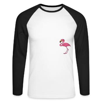 Drôles de graphismes flamants roses - T-shirt baseball manches longues Homme - blanc/noir - Devant - Nik (191cm)