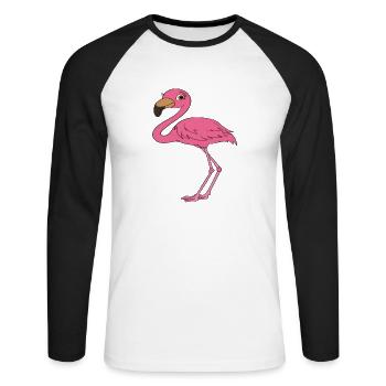 Drôles de graphismes flamants roses - T-shirt baseball manches longues Homme - blanc/noir - Devant - Nik (191cm)