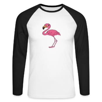 Drôles de graphismes flamants roses - T-shirt baseball manches longues Homme - blanc/noir - Devant - Nik (191cm)