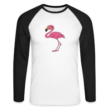 Drôles de graphismes flamants roses - T-shirt baseball manches longues Homme - blanc/noir - Devant - Nik (191cm)