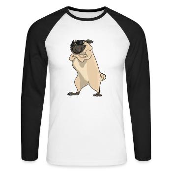 Best Pug Dad Ever - Unisex Baseballshirt langarm - Weiß/Schwarz - Vorne - Nik (191cm)