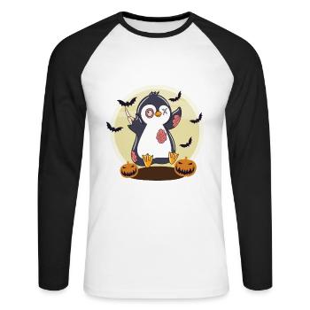 Halloween Zombie Penguin Halloween - Unisex Long Sleeve Baseball T-Shirt - white/black - Front - Nik (191cm)