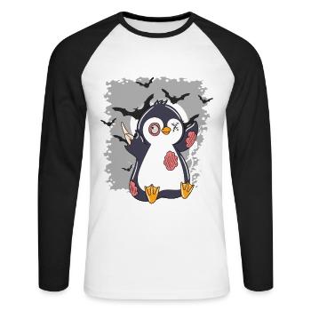 Halloween Zombie Animals Halloween Penguin - Unisex Long Sleeve Baseball T-Shirt - white/black - Front - Nik (191cm)