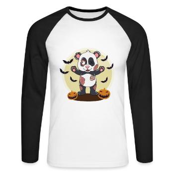 Halloween Zombie Panda Halloween - Unisex Long Sleeve Baseball T-Shirt - white/black - Front - Nik (191cm)