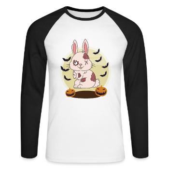 Halloween Zombie Animals Halloween Rabbit - Unisex Long Sleeve Baseball T-Shirt - white/black - Front - Nik (191cm)