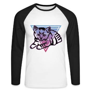 Retro Cat Graphic Cat for Cat Owners - Unisex Long Sleeve Baseball T-Shirt - white/black - Front - Nik (191cm)
