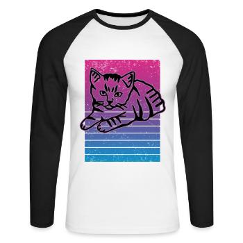 Retro Cat Graphic Cat for Cat Owners - Unisex Long Sleeve Baseball T-Shirt - white/black - Front - Nik (191cm)