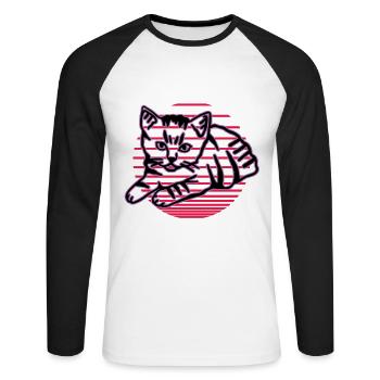Chat graphique Retro Cat pour les propriétaires de chats - T-shirt baseball manches longues Homme - blanc/noir - Devant - Nik (191cm)
